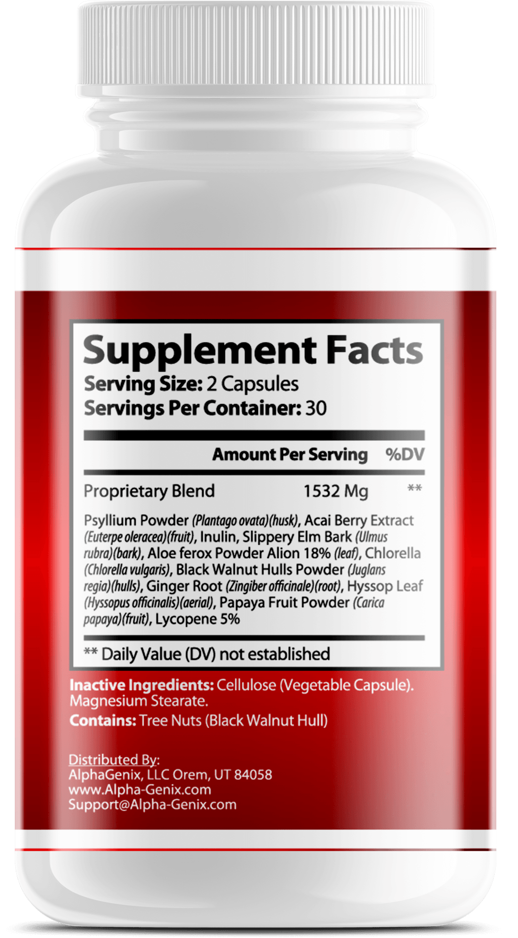 AlphaGenix PowerDetox Back-of-bottle-2 Showing Ingredients and Supplement Facts